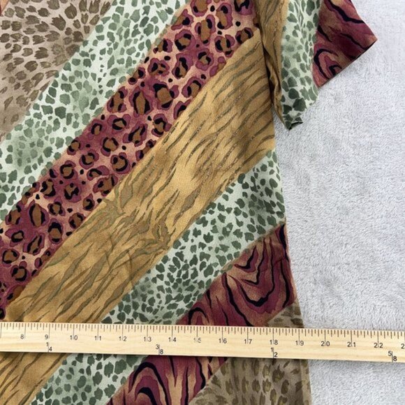 TEDDI Vintage Midi Dress Womens Large Petite Animal Striped Tie Back Short Sleev - Picture 8 of 10